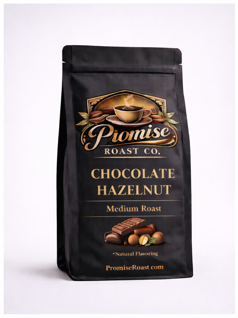 Pionaise Roast Co. Chocolate Hazelnut coffee bag on a white background
