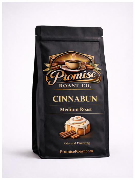Coffee bag from Pionise Roast Co. featuring a cinnamon roll flavor on a white background