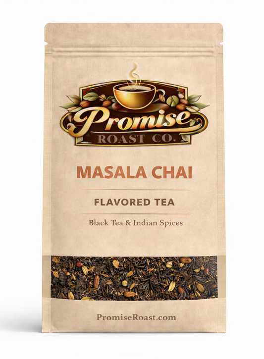 Bag of Promise Roast Co. Masala Chai flavored tea on a white background