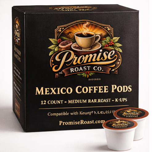 Box of Promise Roast Co. Mexico Coffee Pods on a white background